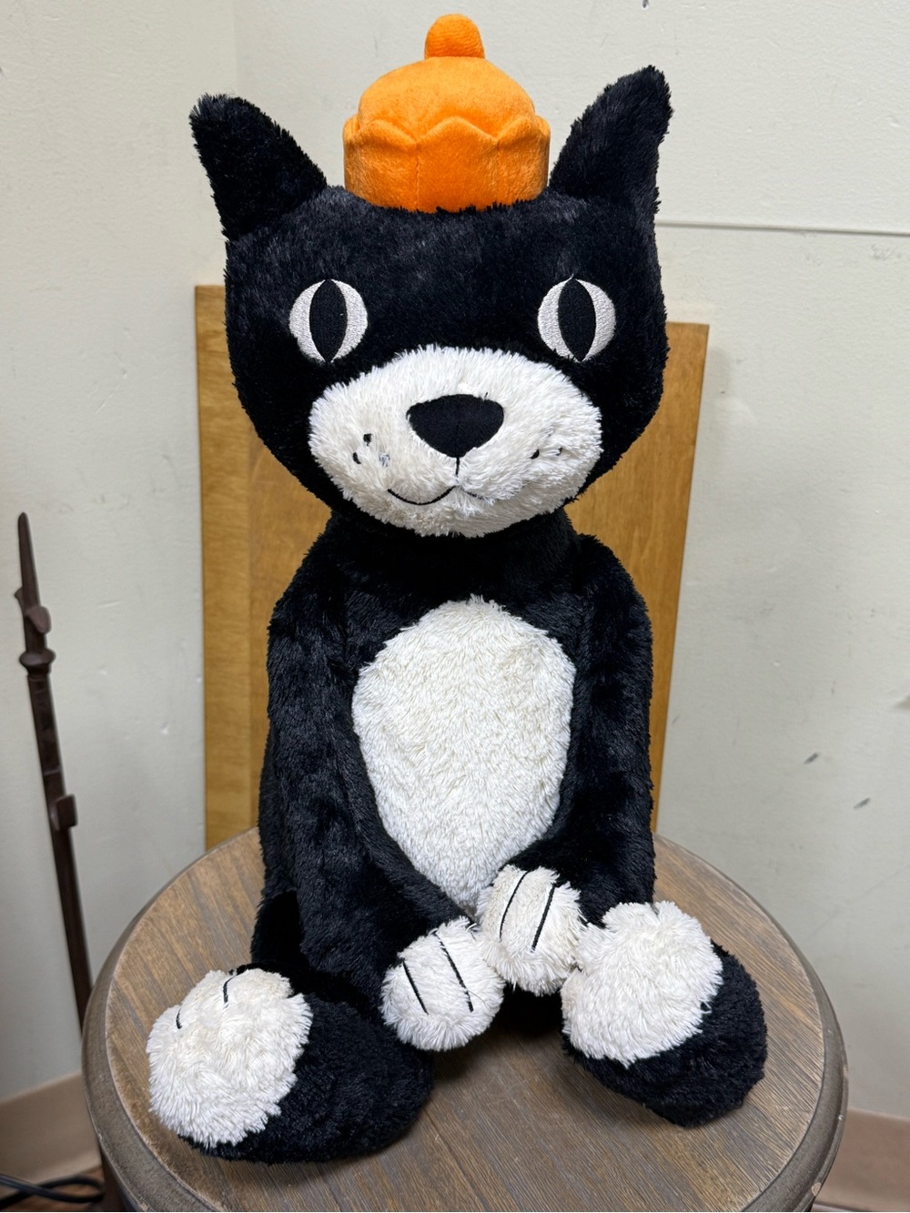 Jellycat Black and Cream Plush Cat with Pumpkin Tag